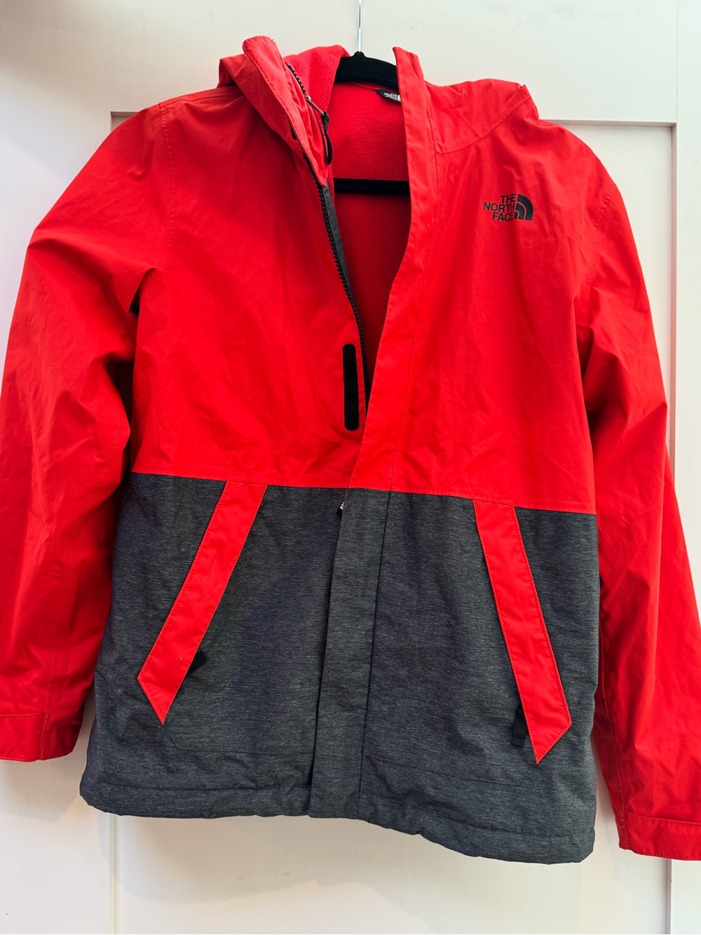 The North Face Red and Gray Kids Hooded Winter Jacket